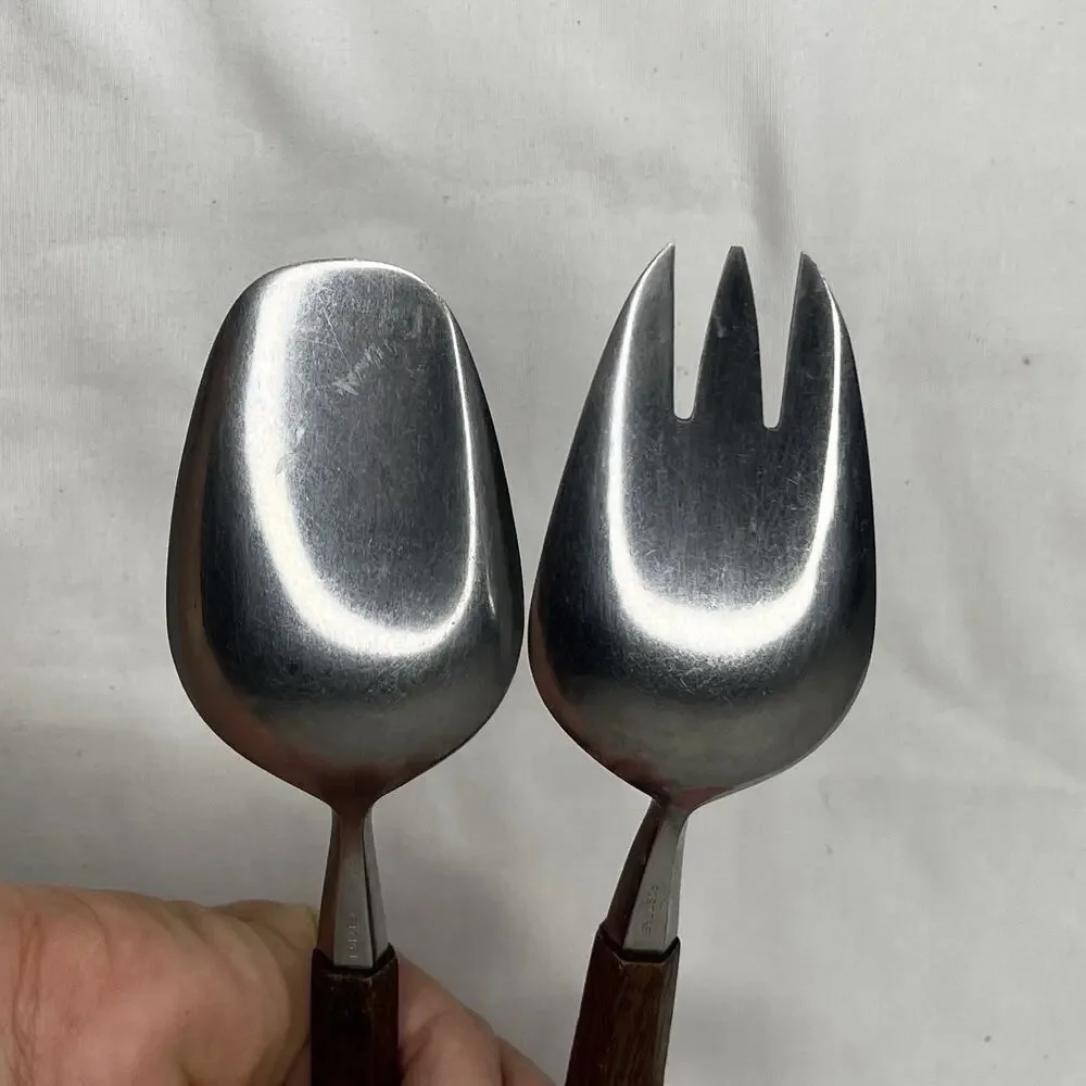 Vintage Rostfrei Salad Serving Set Fork & Spoon wooden handles & stainless steel